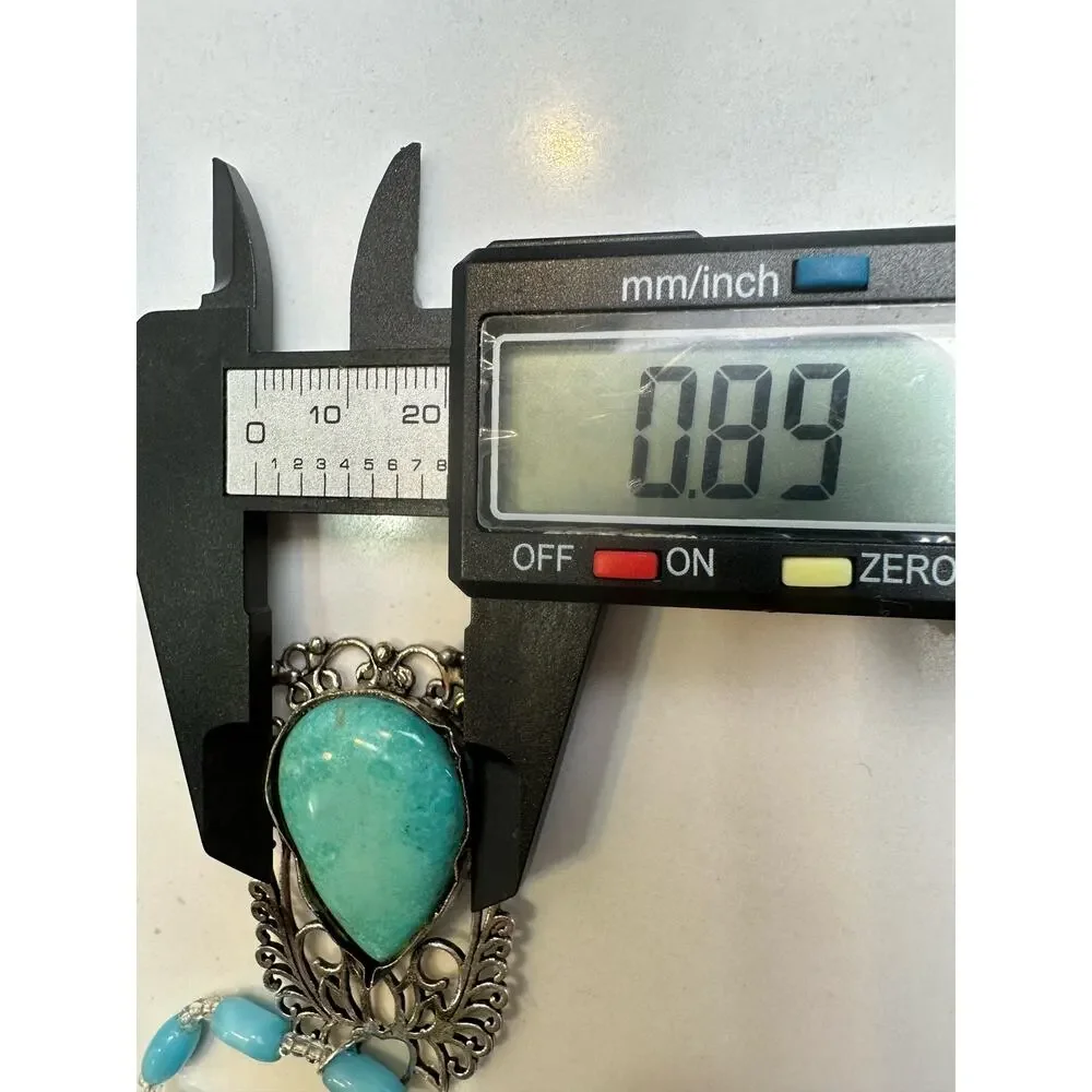 Sterling 925 Turquoise Teardrop Handmade Rustic Pendant Large Ornate Southwest